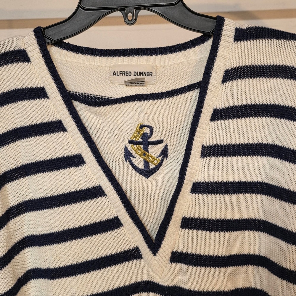Alfred Dunner Anchor Striped Sailor Girl Sweater Womens Large Nautical Navy - Picture 7 of 9